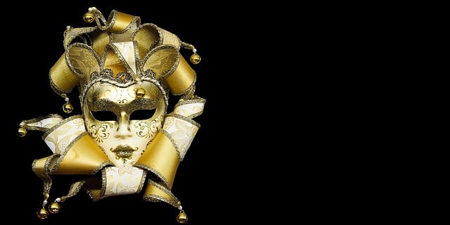 A gold coloured Venetian Carnival mask used to disguise a face during celebrations